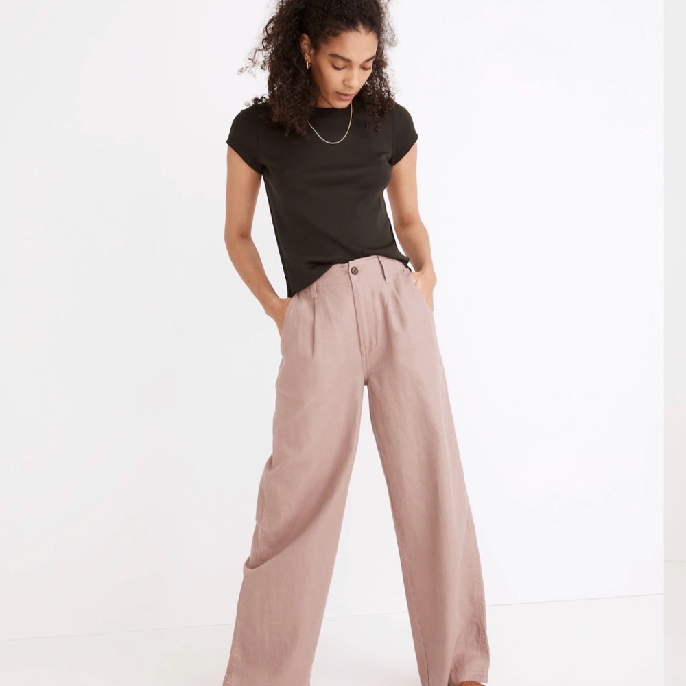 Madewell Cotton-linen pleated Wide leg Pants purple linen slacks dress pants
